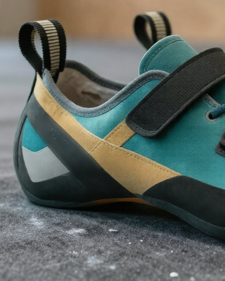 The clean pair seen close up: straps, uppers and rubber free of chalk