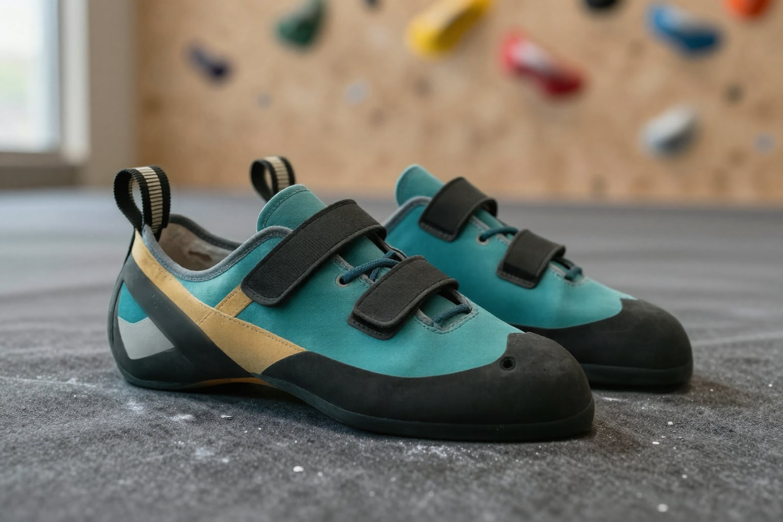 The same pair of shoes back on the mat, clean inside and out, no chalk left